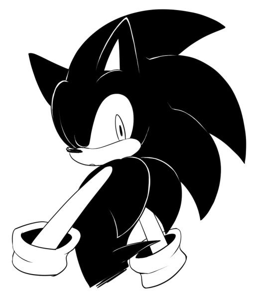 anthro clothing gloves handwear looking_back male simple_background solo white_background sikai sega sonic_the_hedgehog_(series) sonic_the_hedgehog eulipotyphlan hedgehog mammal black_and_white half-length_portrait monochrome portrait