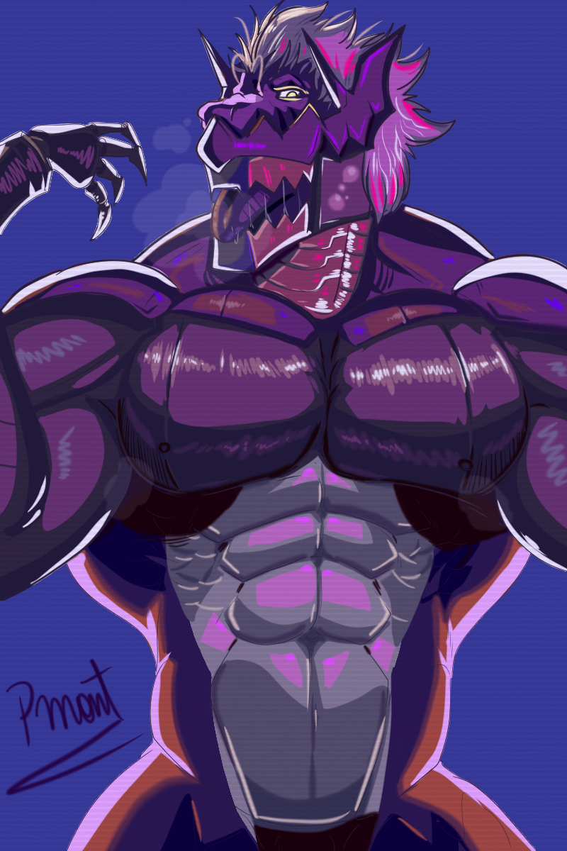 anthro barazoku biceps bodily_fluids breath claws finger_claws hair looking_at_viewer machine male nipples open_mouth panting pecs red_body saliva solo tongue tongue_out white_hair pinumontbalou bandai_namco digimon mythology digimon_(species) dragon mythological_creature mythological_scalie robot scalie wargrowlmon 2:3 hi_res