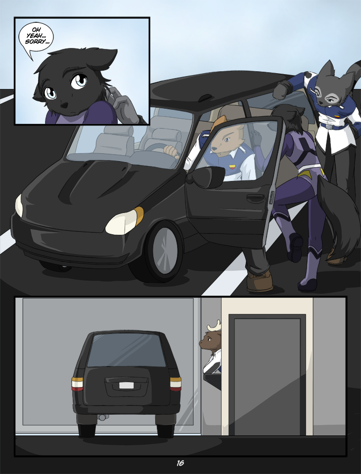 anthro black_body black_fur brown_body brown_fur car clothed clothing dialogue fur grey_body grey_fur inside_car inside_vehicle male military text uniform vehicle white_eyes kurapika raven_wolf yula_(raven_wolf) canid canine canis mammal wolf comic english_text