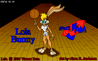 anthro ball basketball_(ball) basketball_uniform blue_eyes clothing female fur looking_at_viewer simple_background solo sportswear tan_body tan_fur text uniform sean_e._andersen looney_tunes warner_brothers lola_bunny lagomorph leporid mammal rabbit 16:10 1996 english_text low_res widescreen