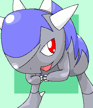 ambiguous_gender feral horn open_mouth red_eyes solo pasaran nintendo pokemon cranidos fossil_pokemon generation_4_pokemon pokemon_(species) digital_media_(artwork) low_res oekaki