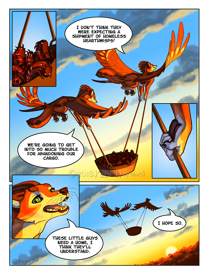 4_toes 5_fingers anthro border day detailed_background duo feathered_wings feathers feet fingers flying nude open_mouth outside sky teeth text toes tongue white_border wings katie_hofgard lyn_(katie_hofgard) nym_(katie_hofgard) alecani avian canid canine fox hybrid mammal 2018 comic digital_media_(artwork) english_text