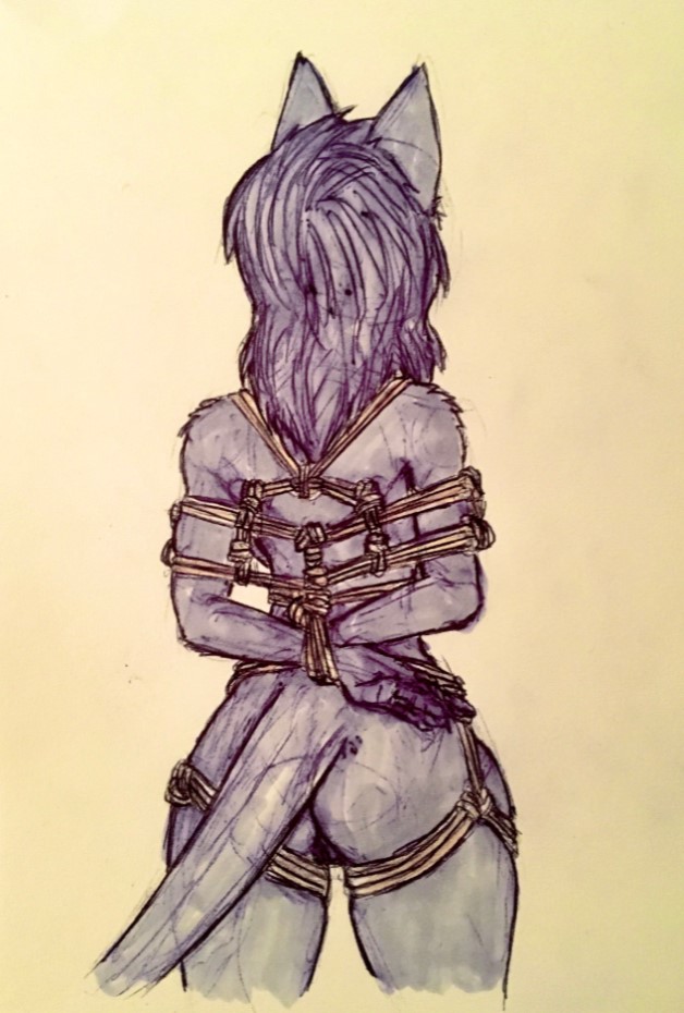 anthro arms_tied bdsm bondage bone bound claws restraints rope rope_bondage rope_harness skull skull_head solo victordantes scp_foundation marsh_(marshthemalo) scp-1471-a canid canine canis malo mammal wolf traditional_media_(artwork) female_(lore)