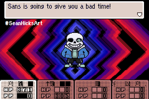 abstract_background bone male not_furry skeleton solo text sean_hicks earthbound_(series) nintendo undertale undertale_(series) boney_(earthbound) duster_(earthbound) kumatora_(earthbound) lucas_(earthbound) sans_(undertale) animated_skeleton undead crossover english_text low_res