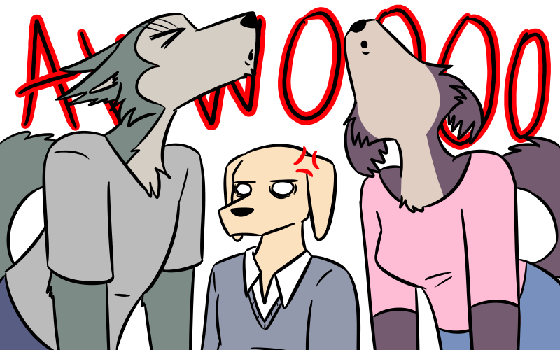 annoyed anthro awoo black_nose clothed clothing cross-popping_vein empty_eyes eye_scar eyes_closed facial_scar female fur grey_body grey_fur group howl male scar simple_background tan_body tan_fur text transparent_background trio horsemanoftheapocalypse beastars jack_(beastars) juno_(beastars) legoshi_(beastars) bird_dog canid canine canis domestic_dog hunting_dog labrador mammal retriever wolf 16:10 2024 alpha_channel english_text widescreen