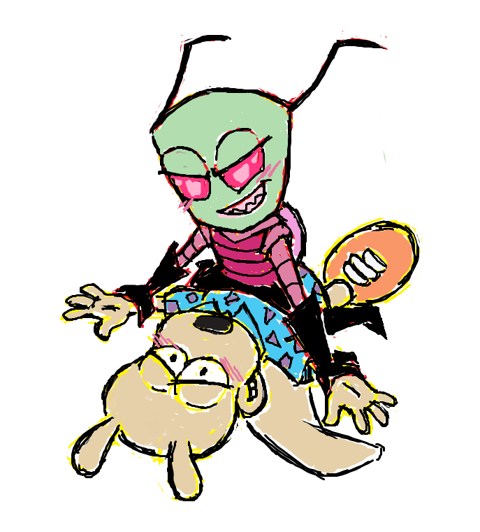 blush clothed clothing dominant dominant_male duo foreplay male male/male pin_down simple_background smile straddling submissive submissive_male invader_zim nickelodeon rocko's_modern_life rocko_rama zim_(invader_zim) alien alien_humanoid humanoid irken macropod mammal marsupial wallaby 2019 crossover digital_media_(artwork)