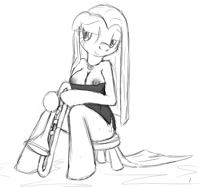 anthro anthrofied big_breasts brass_instrument breasts clothed clothing cutie_mark dress female hair holding_musical_instrument holding_object long_hair musical_instrument nipples simple_background solo straight_hair trombone white_background wind_instrument tg-0 friendship_is_magic hasbro my_little_pony pinkamena_(mlp) pinkie_pie_(mlp) earth_pony equid equine horse mammal pony black_and_white monochrome sketch