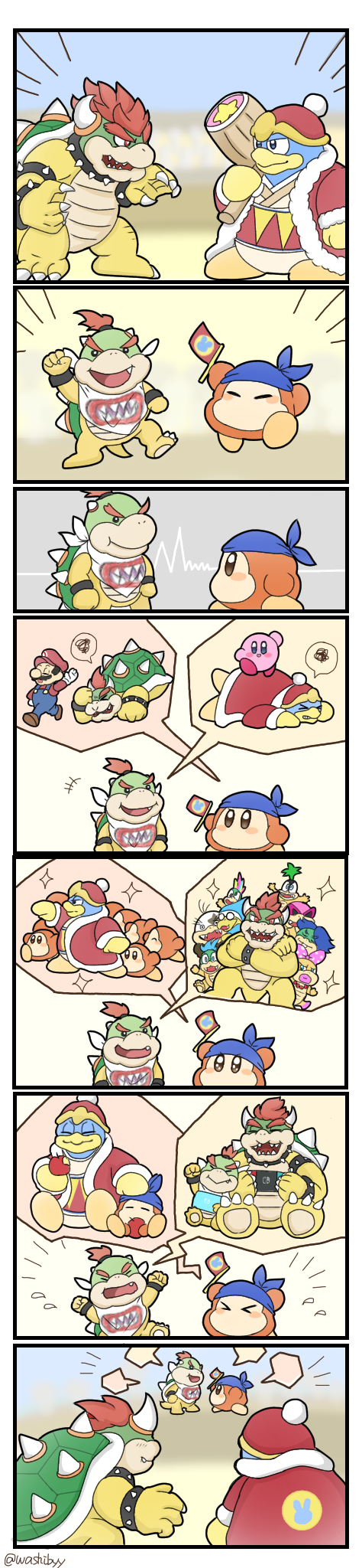 anthro apple blue_body clothing cute_fangs eating electronics eyes_closed facial_hair fangs food fruit game_console group hat headgear headwear humanoid_hands male mustache pink_body plant sitting teeth washibyy kirby_(series) mario_bros nintendo nintendo_switch bandana_waddle_dee bowser bowser_jr. iggy_koopa kamek king_dedede kirby koopaling larry_koopa lemmy_koopa ludwig_von_koopa mario morton_koopa_jr. roy_koopa wendy_o._koopa avian bird koopa magikoopa penguin scalie waddle_dee waddling_head 2021 comic hi_res long_image tall_image