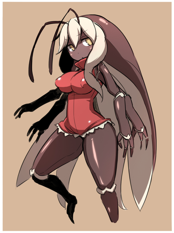 breasts clothed clothing cream_hair female hair nipple_outline red_clothing solo yellow_eyes hakika forest_of_the_blue_skin animal_humanoid arthropod arthropod_humanoid blattodea cockroach cockroach_humanoid humanoid insect insect_humanoid 3:4