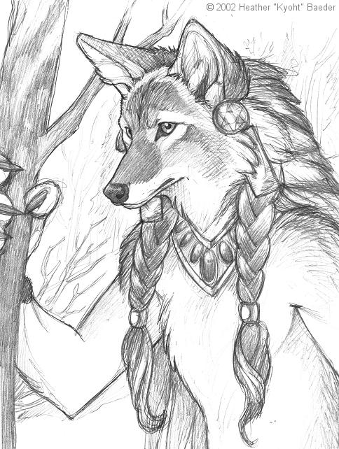 accessory anthro braided_hair claws hair hair_accessory hair_ring long_hair male nude outside sentry solo kyoht_luterman canid canine canis coyote mammal werecanid werecanine werecoyote werecreature 2002 graphite_(artwork) greyscale monochrome sketch traditional_media_(artwork)