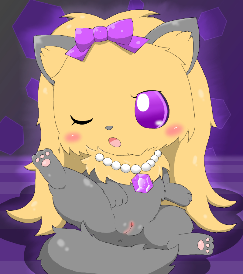 accessory anus blush bow_(feature) bow_accessory bow_ribbon centered_hair_bow female feral fur genitals grey_body grey_fur hair_accessory hair_bow hair_ribbon jewelry one_eye_closed open_mouth purple_bow purple_eyes pussy ribbons simple_background solo wink tatwuyan jewelpet sanrio sega sega_fave topaz_(jewelpet) canid canine canis domestic_dog hunting_dog mammal terrier yorkshire_terrier