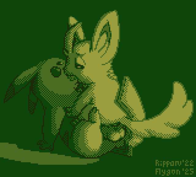 ambiguous_gender balls duo feral genitals looking_at_another looking_at_partner male male/ambiguous penis sex flygon_(artist) ripparu nintendo pokemon generation_1_pokemon generation_5_pokemon minccino pikachu pokemon_(species) 2022 2025 digital_media_(artwork) dithering monochrome pixel_(artwork)