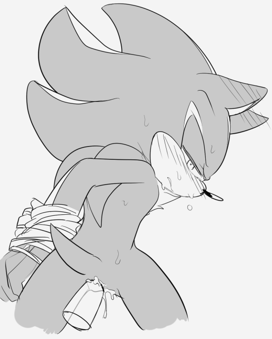 ambiguous_fluids anal anal_penetration anthro blush bodily_fluids bound dildo hands_behind_back hands_tied male penetration sex_toy simple_background solo sweat white_background sikai sega sonic_the_hedgehog_(series) shadow_the_hedgehog eulipotyphlan hedgehog mammal greyscale monochrome