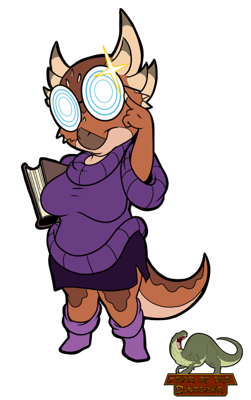 anthro big_breasts book breasts chibi eyewear female glasses non-mammal_breasts solo lordstevie sarah_vespucci dinosaur ornithischian pachycephalosaurid pachycephalosaurus prehistoric_species reptile scalie 2017