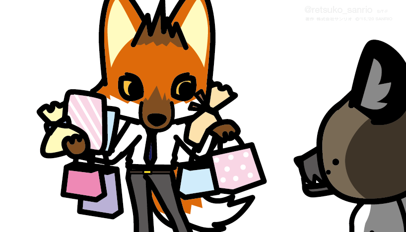 brown_body brown_fur clothed clothing duo fur holding_object holidays male necktie orange_body orange_fur aggretsuko sanrio valentine's_day haida_(aggretsuko) ookami_(aggretsuko) canid canine hyena mammal maned_wolf spotted_hyena official_art