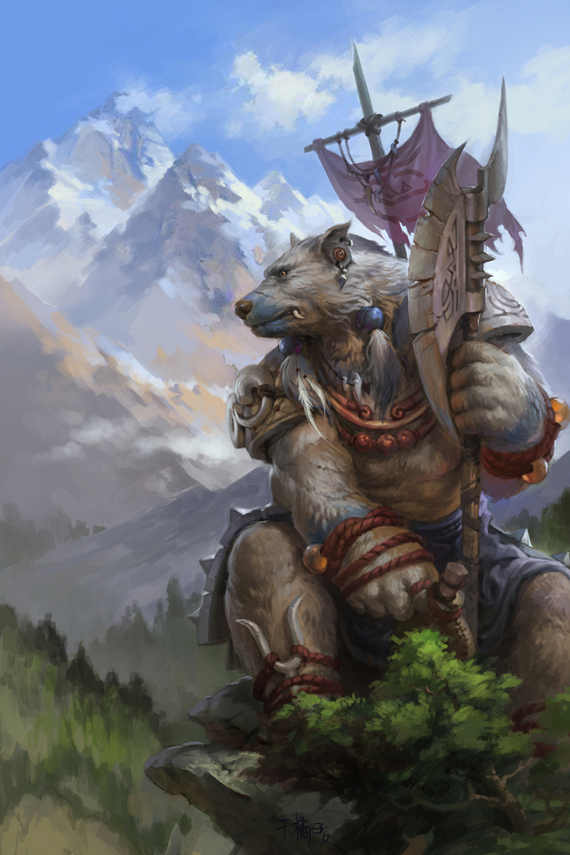 anthro armband armor axe battle_axe biceps big_muscles biped blue_sky bottomwear brown_nose clothed clothing cloud collar detailed_background ear_piercing fangs fantasy_axe fantasy_weapon flag forest fur grey_body grey_fur heraldry loincloth male melee_weapon mountain muscular muscular_anthro muscular_male nature outcropping outside pecs piercing plant rock scar sitting sky solo standard symbol teeth topless tree warrior weapon white_body white_fur yellow_eyes fuckorange chaos_dawn bear mammal 2013 2:3 detailed digital_media_(artwork) hi_res