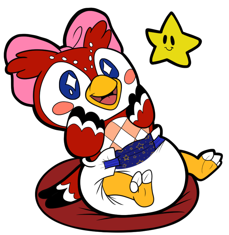 3_toes beak bow_tie clean_diaper clothed clothing diaper feathers feet open_beak open_mouth outline solo toes wearing_diaper rogeykun animal_crossing mario_bros nintendo paper_mario paper_mario_(2000) celeste_(animal_crossing) twink_(mario) avian bird owl digital_media_(artwork)