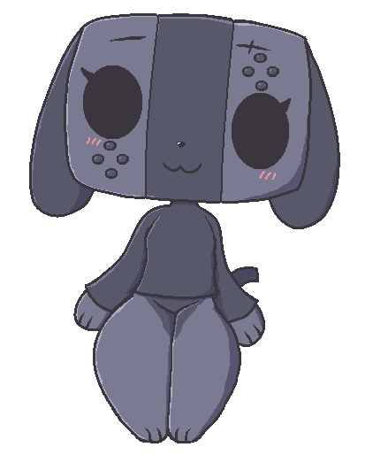 anthro blush bottomless clothed clothing female simple_background transparent_background oagoner nintendo nintendo_switch switch_dog canid canine mammal aliasing alpha_channel digital_media_(artwork)