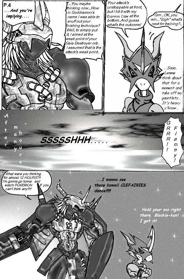 angry annoyed anthro armor battle_armor battle_helmet black_body claws clothed clothing combat_helmet comic_panel dialogue duo explosion hair headgear helmet horn horned_helmet larger_male looking_at_another looking_at_partner looking_back male male/male muscular muscular_anthro muscular_male open_mouth pecs pose simple_background size_difference smaller_male smug_face smug_grin sound_effects sun sunset surprise text time_skip white_body wide_mouth wings bandai_namco digimon mythology blackwargreymon digimon_(species) dragon flamedramon humanoid mythological_creature mythological_scalie scalie comic english_text