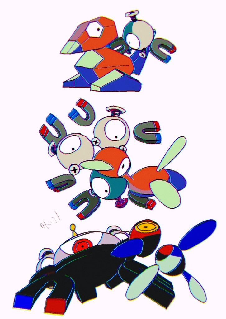 ambiguous_gender evolutionary_family feral group trio 01coil nintendo pokemon digital_creature generation_1_pokemon generation_2_pokemon generation_4_pokemon magnemite magneton magnezone pokemon_(species) porygon porygon-z porygon2