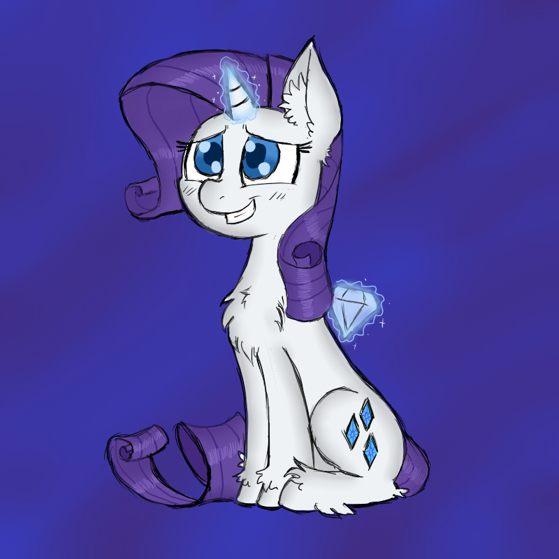 blue_eyes diamond_(gem) female fluffy gem glowing hair hiding horn levitation magic nervous purple_hair sitting smile solo sparkles ichibangravity friendship_is_magic hasbro my_little_pony mythology rarity_(mlp) equid equine mammal mythological_creature mythological_equine unicorn 1:1