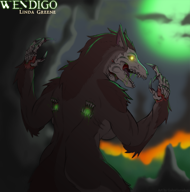 anthro black_body black_fur bone breasts butt claws fangs female fire fur glowing glowing_eyes looking_back moon night nude open_mouth outside rear_view skull sky solo teeth text tongue yellow_eyes galmgaruda51 undead digital_media_(artwork) english_text watermark