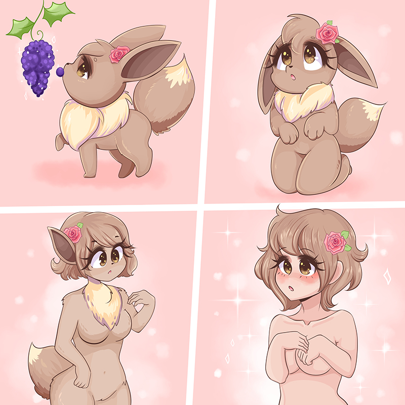 accessory anthro_to_human base_two_layout basic_sequence biped blush breast_growth breasts brown_body brown_eyes brown_fur brown_hair female feral feral_to_anthro feral_to_human floral flower flower_accessory flower_hair_accessory flower_in_hair flower_on_head food four_frame_grid four_frame_image four_frame_sequence fruit fur genitals grape grid_layout growth hair hair_accessory kneeling looking_up nude open_mouth plant pussy quadruped quadruped_to_biped regular_grid_layout solo species_transformation surprise transformation transformation_by_substance transformation_mechanism transformation_sequence transformation_through_food two_row_layout young young_female young_feral valeria_fills nintendo pokemon eevee generation_1_pokemon human mammal pokemon_(species) 1:1 2020 comic sequence