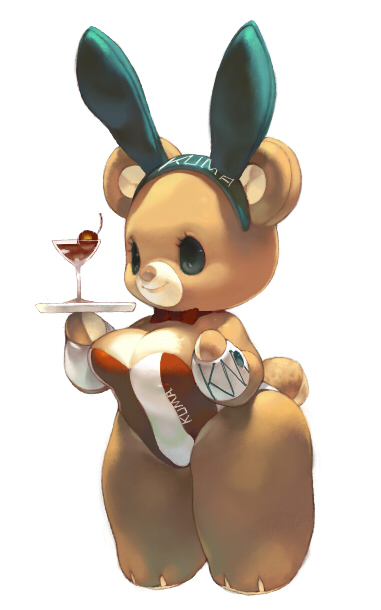 anthro beverage breasts brown_body brown_fur bunny_costume clothing cocktail_glass container costume cup drinking_glass fake_ears fake_rabbit_ears female fur glass glass_container glass_cup holding_beverage holding_object leotard short_stack simple_background smile solo standing thick_thighs white_background koki bear mammal 2014