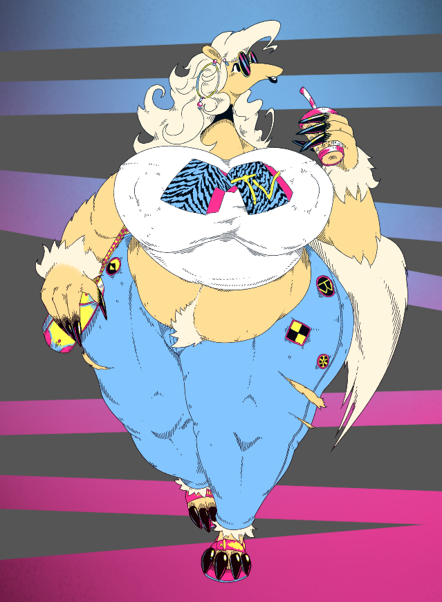 anthro beverage big_breasts breasts clothing female huge_breasts nipple_outline overweight solo thick_thighs torn_clothing wide_hips titaniumwhut anteater mammal pilosan xenarthran