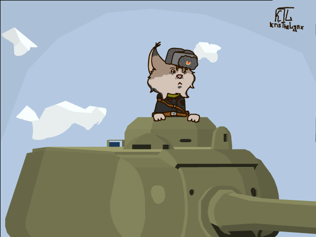 anthro blue_sky brown_hair clothed clothing hair hat headgear headwear is-2 male military_uniform sky solo tank text uniform ushanka vehicle kristhelynx gaijin_entertainment war_thunder kris_(kristhelynx) felid feline lynx mammal 2024 4:3 digital_media_(artwork) english_text