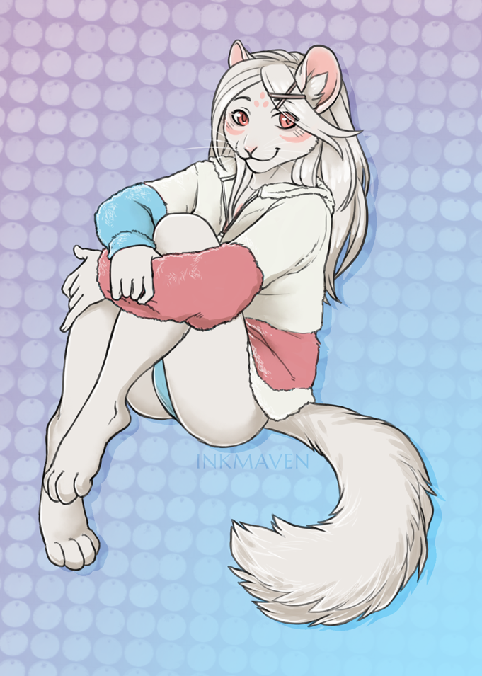 4_toes 5_fingers anthro breasts feet female fingers fur hair smile solo toes whiskers white_body white_fur white_hair inkmaven domestic_cat felid feline felis mammal 2020 digital_media_(artwork)