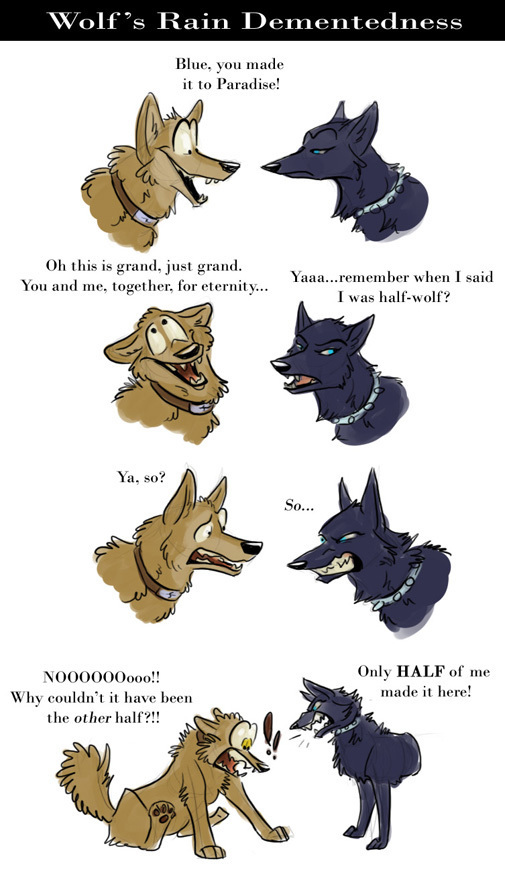 blue_eyes collar duo exclamation_point female feral humor male quadruped surprise tail unknown_artist wolf's_rain blue_(wolf's_rain) hige_(wolf's_rain) canid canine canis mammal wolf