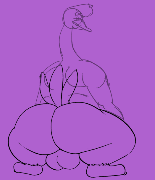 anthro backsack balls beak bent_over big_butt butt eyebrows feathers feet genitals hair half-closed_eyes long_neck looking_at_viewer looking_back male narrowed_eyes nude overweight overweight_anthro overweight_male presenting presenting_hindquarters purple_and_black raised_tail rear_view seductive simple_background smile solo standing tail talons thick_eyebrows thick_thighs toes wide_hips sosososleazy hugo_(sosososleazy) anatid anseriform anserinae avian bird goose 2020 monochrome sketch