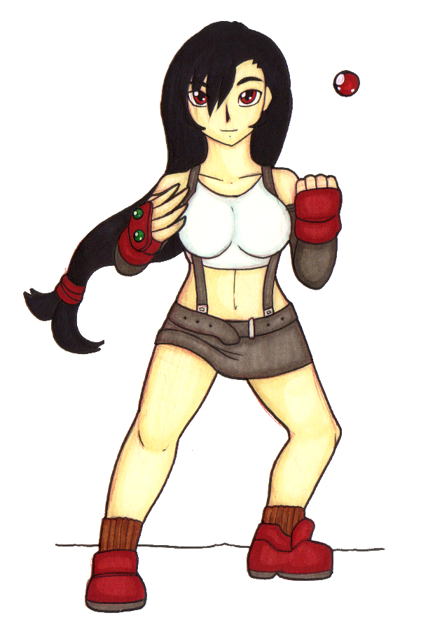 5_fingers armwear bare_legs bare_shoulders belt big_breasts black_hair bottomwear breasts clothed clothing crop_top elbow_gloves female fingerless_gloves fingers footwear gloves hair handwear huge_breasts long_hair looking_at_viewer materia midriff miniskirt navel pupils red_eyes shirt shoes simple_background skirt smile socks solo species_transformation spread_legs spreading standing suspenders topwear transformation white_background white_body white_skin ivanks final_fantasy final_fantasy_vii square_enix tifa_lockhart human mammal traditional_media_(artwork)