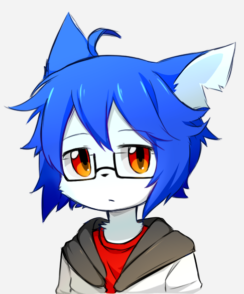 ahoge amber_eyes anthro black_nose blue_body blue_ears blue_hair clothed clothing eyewear fur glasses grey_clothing grey_hoodie grey_topwear hair hoodie kemono looking_at_viewer male monotone_hair neutral_expression notched_ear open_clothing open_hoodie open_topwear rectangular_glasses red_clothing red_shirt red_t-shirt red_topwear shirt solo t-shirt topwear white_body white_clothing white_fur white_hoodie white_topwear devil-vox devy_(devil-vox) domestic_cat felid feline felis mammal 2017 bust_portrait digital_drawing_(artwork) digital_media_(artwork) portrait sketch