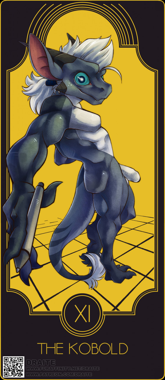 action_pose anthro balls belly blue_eyes butt card card_template femboy flaccid foreskin fortune_telling genitals grey_body hair horn humanoid_genitalia humanoid_penis looking_at_viewer male muscular muscular_femboy non-mammal_balls nude partially_retracted_foreskin penis perspective perspective_shot pose qr_code solo tablet_pen tail tail_tuft tarot tarot_card text tuft white_balls white_belly white_body white_genitals white_hair white_penis conditional_dnp draite korichi_(character) kobold scalie english_text hi_res