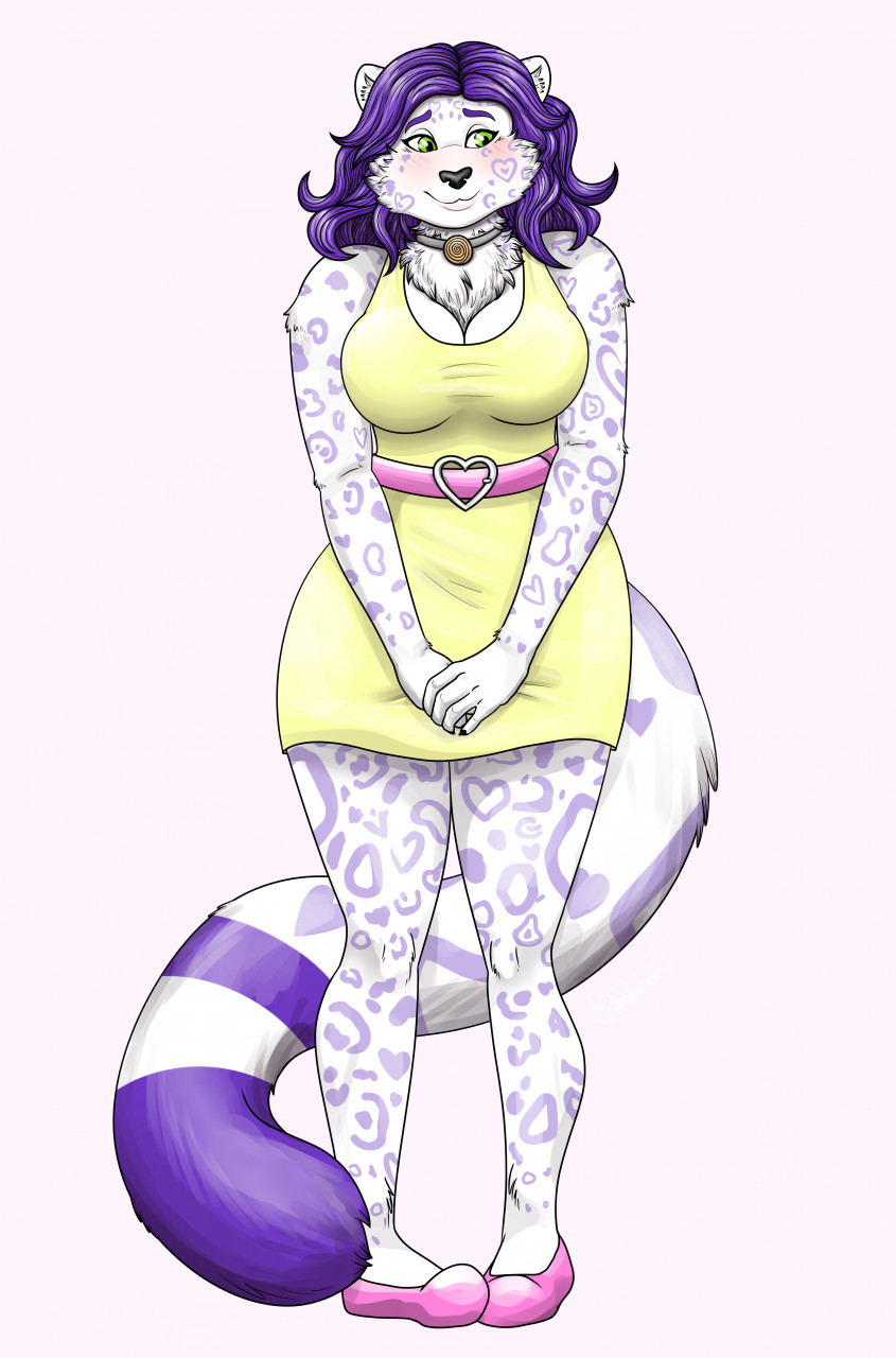 anthro blush breasts clothing dress female shy solo ashwolves5 lumi felid mammal pantherine snow_leopard hi_res