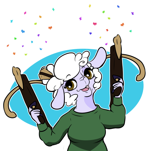 anthro confetti crossbow female happy ranged_weapon solo weapon eeekay elspeth_fauwin bovid caprine mammal sheep bolt_(disambiguation) 1:1 alpha_channel