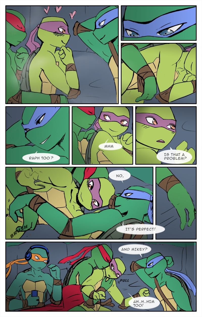 adolescent camping_tent dialogue electronics eye_contact eyes_closed group headphones heart_symbol hug inside_tent kerchief looking_at_another male male/male sleeping tent young momorawrr neattea teenage_mutant_ninja_turtles donatello_(tmnt) leonardo_(tmnt) michelangelo_(tmnt) raphael_(tmnt) reptile scalie turtle comic hi_res brother_(lore) brothers_(lore) incest_(lore) sibling_(lore)