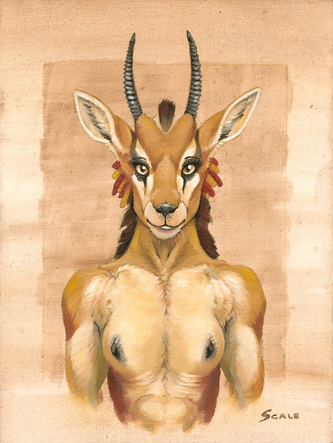 amber_eyes anthro athletic athletic_anthro athletic_female black_nose breasts cornrows eyelashes female fur horn looking_at_viewer mohawk nipples nude smile solo tan_body tan_fur scale_(artist) antelope bovid dorcas_gazelle gazelle mammal true_antelope true_gazelle 2018 tan_theme traditional_media_(artwork)