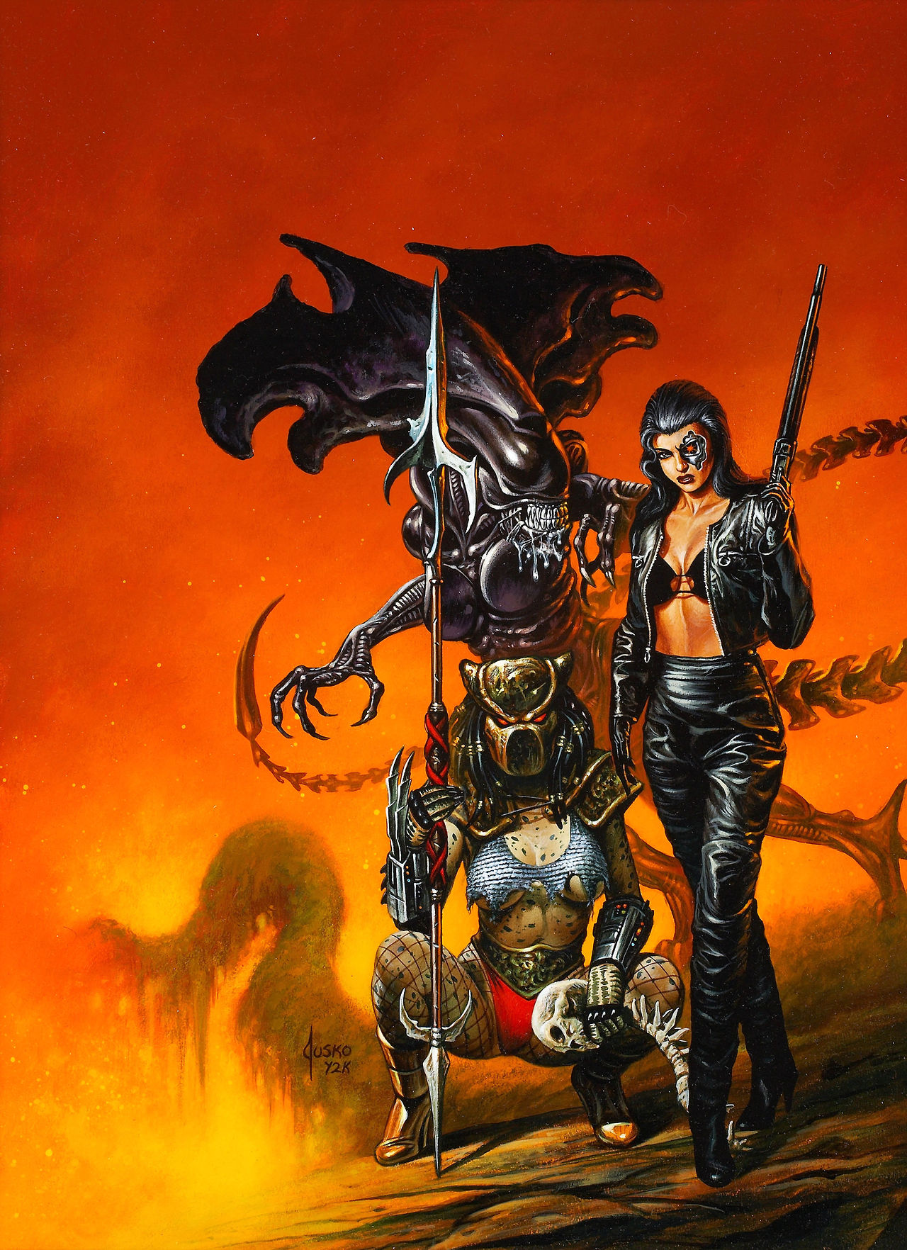 Yautja , Terminator and Xenomorph queen triple sexy pinup by joe jusko ...