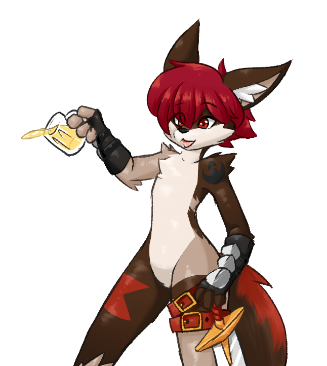 anthro belt black_nose brown_body brown_fur chest_fur clothing fur gloves hair handwear male melee_weapon multicolored_body multicolored_fur open_mouth red_body red_eyes red_fur smile solo standing sword teeth weapon earthb-kun reese_(earthb-kun) canid canine canis mammal wolf 2017 alpha_channel digital_media_(artwork)