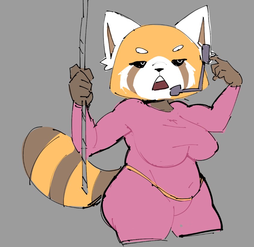 anthro belly big_breasts black_sclera breasts clothing electronics exercise_clothing female grey_background headgear headphones headset markings orange_body overweight overweight_female ring_(marking) ringed_tail simple_background solo striped_markings striped_tail stripes tail tail_markings tight_clothing estebon89 aggretsuko sanrio retsuko ailurid mammal red_panda 2024 colored_sketch portrait sketch three-quarter_portrait