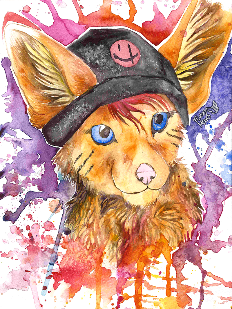 ambiguous_gender feral happy solo fuzzymaro canid canine fennec_fox fox mammal true_fox painting_(artwork) portrait traditional_media_(artwork) watercolor_(artwork)