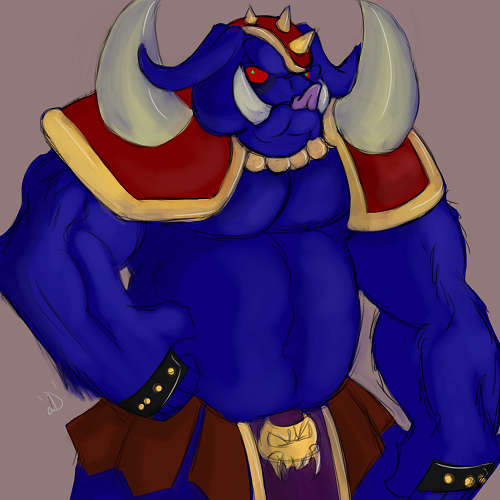 anthro male musclegut muscular muscular_male slightly_chubby solo baddemona nintendo the_legend_of_zelda ganon mammal suid suine sus_(pig) wild_boar 1:1 low_res