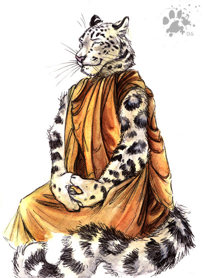 anthro buddhist_priest_outfit eyes_closed inner_ear_fluff male meditation monk simple_background smile solo tail tuft whiskers white_background blotch felid mammal pantherine snow_leopard 2006