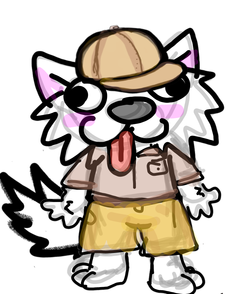 bottomwear clothing happy hat headgear headwear male pants scribbles shorts solo work_uniform <vampirefuuucker> scribbles_(character) whitewolf canid canine canis mammal wolf alpha_channel colored_sketch sketch