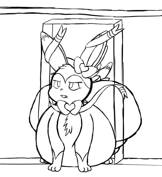 belly big_belly big_butt butt door doorframe female feral fur huge_butt huge_hips hyper hyper_butt hyper_hips obese obese_female obese_feral overweight overweight_female overweight_feral simple_background solo stuck wide_hips dullpoint nintendo pokemon tanya_(dullpoint) eeveelution generation_6_pokemon pokemon_(species) sylveon 2019 digital_media_(artwork) letterbox monochrome