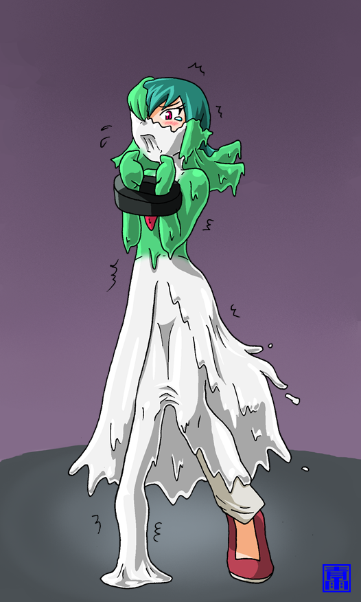 bound encasement female goo-connected_lips goo_transformation green_hair gym_leader hair latex red_eyes slime solo species_transformation transformation omoi nintendo pokemon sabrina_(pokemon) gardevoir generation_3_pokemon human mammal pokemon_(species)