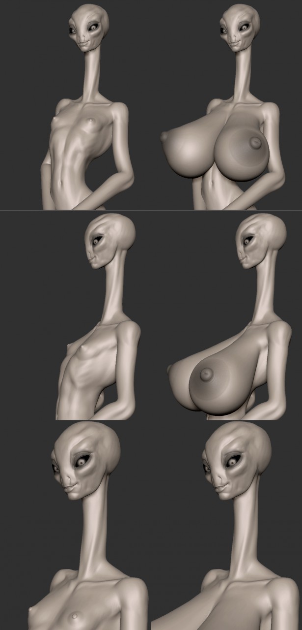 ambiguous_gender bald big_breasts big_eyes breasts female flat_chested long_arms long_neck nipples non-mammal_nipples not_furry sculpt smile solo wattchewant star_wars humanoid kaminoan 3d_(artwork) digital_media_(artwork) hi_res